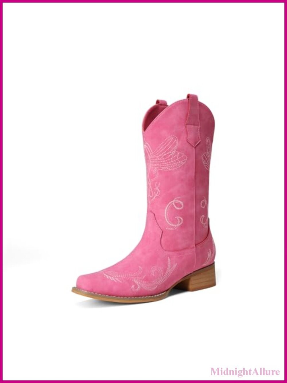 Women's Mid Calf Western Cowboy Boots Faux Leather Block Heel